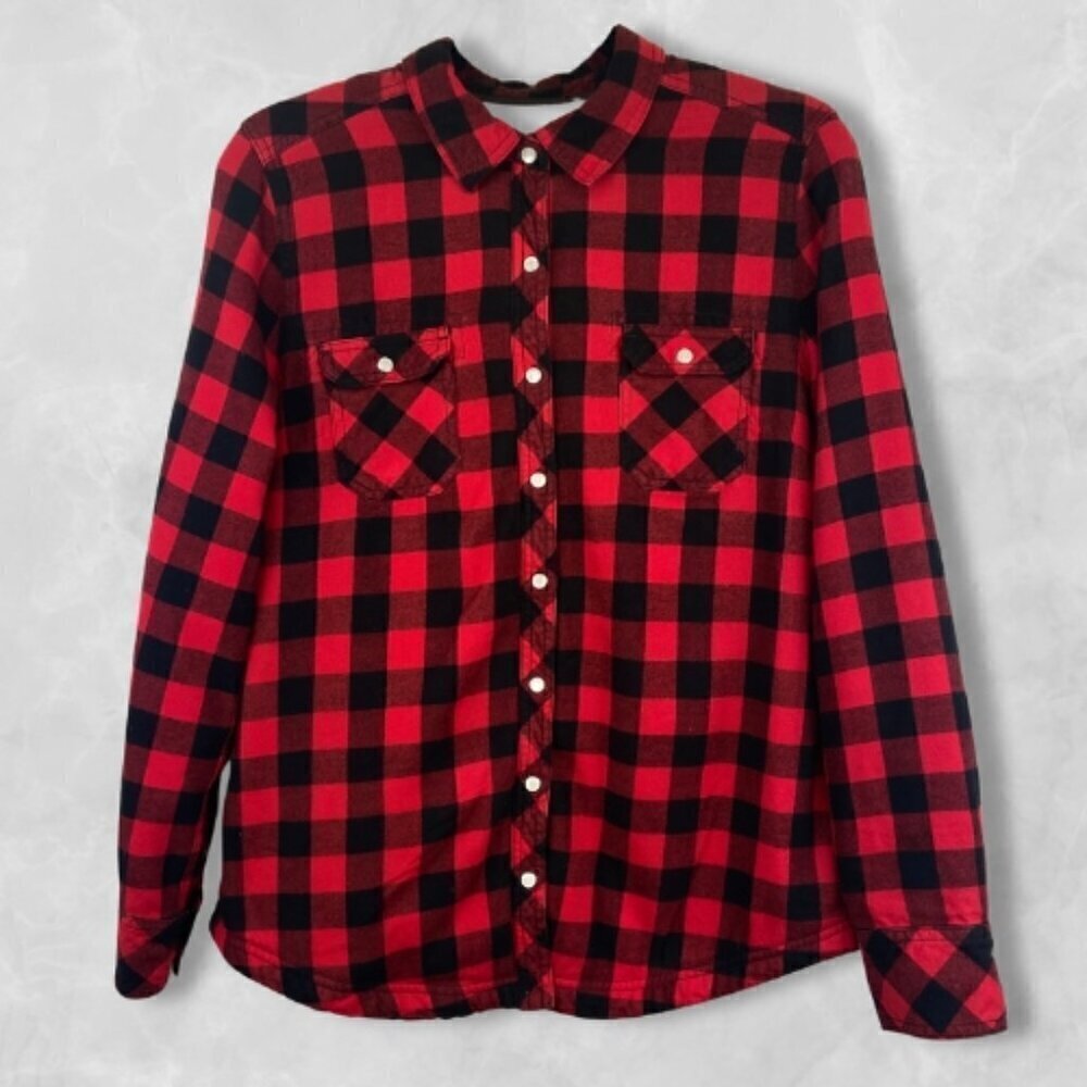 Buffalo Plaid Fleece Shacket Sherpa Lined Shirt Jacket Red Black BC Clothing Med